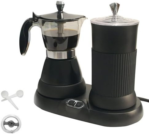 DITOSH Espresso Maker with Milk Frother Electric Moka Pot 2-in-1 Espress Machine Aluminium One-Touch Operation Milk Froth Fine and Dense Black 110V