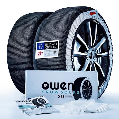 OWEN Cadenas de nieve textiles XS-XXL | Certificadas EN 16662-1 | Aprobadas en la UE | Protegen las llantas | Tejido 3D | Adecuadas para ABS/ESP | Juego de 2 fundas para neumáticos (XXL)