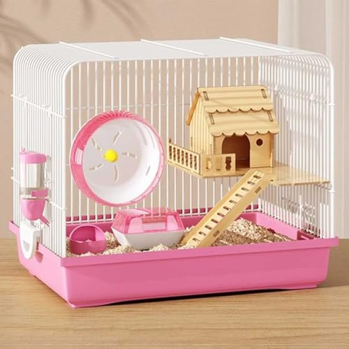 RTTZBOZ 2-vånings Hamsterbur, Råttbur för Gnagare, Bärbar Musbur och Habitat för Smådjur med Sovrum, Löparhjul, Vattenkokare, Matlåda, Etc(Pink)