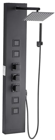 VEVOR Pannello Doccia con Sistema a Torre con Soffione a Pioggia, Colonna Doccia in Acciaio Inox Spazzolato 1240 mm Rubinetto a 4 Funzioni, con 4 Getti Corporei, Doccetta e Beccuccio per Vasca