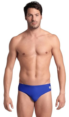 ARENA Feel Icons Solid Men's Swim Briefs Waterfeel Stretchy Fitness Swimming Stylish Suit Comfortable Pool Bathing Swimsuit, Royal/White, US Size 34