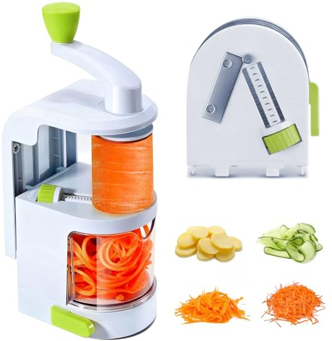 Pmueuff Espiralizador de Verduras, 4 IN 1 Espirilizador Calabacines con Manivela Cortador Espaguetis Calabacin Espiralizador Cortador de Verdura en Espiral Manual para Zanahorias, Pepinos, Calabacines