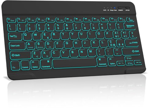 BAMCOO Tastiera Bluetooth Wireless Ricaricabile,Ultra Sottile Universale,Layout QWERTY Italiano,Compatibile con Tablet, Smartphone Samsung, iOS, Android, Windows