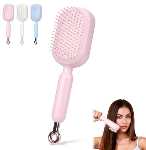 Retractable Cushion Massage Comb Brush, Anti-Static Easy-Clean Massage Comb,Air Cushion Massage comb,Smooth Clean Detangling Comb for All Hair Types(Pink)
