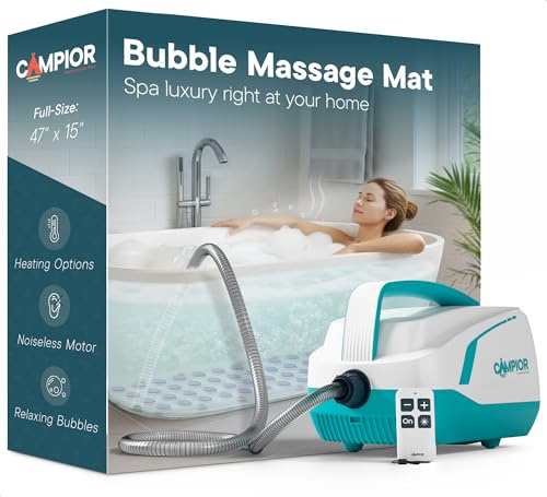 Bubble Bath Massager Mat for Bathtub, 47.24 x 14.57 Full-Body Heated Air Spa with 6-Level Adjustable Bubbles, Non-Slip Waterproof Design, Remote Control, For Stress, Muscle Relief & Relaxation, Aqua