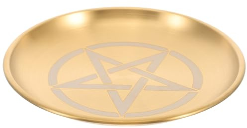 Alasum Plateau de Rangement Acier Inoxydable Pentagramme Doré Plateau Décoratif pour Bougies Autel et Porte-Bijoux Accessoire Rituel Wiccan Élégant et Facile à Nettoyer