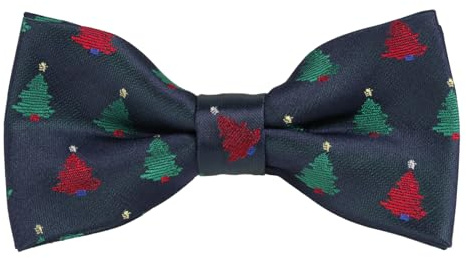 Alizeal Toddler Navy Background with Christmas Tree Pattern Pre-tied Party Bow Tie, 010-S