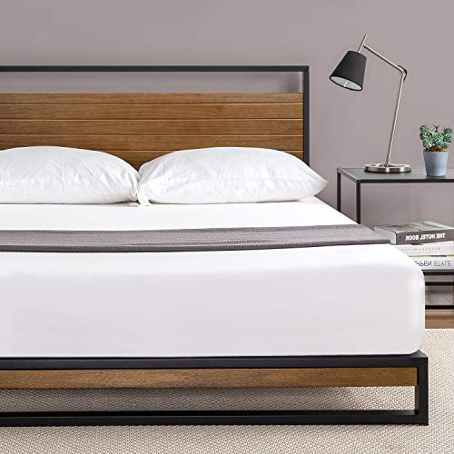 Zinus Estructura de Cama de Madera Maciza y Acero Suzanne de 18 cm, Somier de láminas, Montaje Sencillo, 135 x 190 cm, Castaño