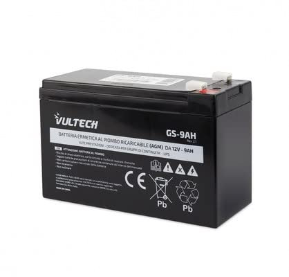 Vultech Batteria Ricaricabile Ermetica al Piombo 9AH 12V Faston F2 per dispositivi elettrici, gruppi di continuità (UPS), sistemi di Videosorveglianza, Allarmi, Giocattoli Elettrici,Bici Elettriche