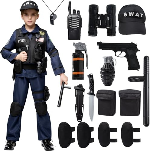 Spooktacular Creations Police SWAT Costume for Kids, S.W.A.T. Police Officer Costume Set for Boys Halloween Cosplay, Role-playing, Carnival Cosplay, Themed Party (Medium, 8-10 yrs)