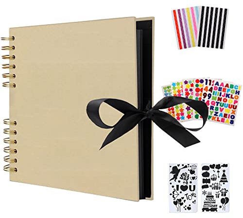 AIOR Album de Fotos Scrapbook Espiral 80 Páginas Negras, DIY Scrapbooking Album Original para Boda Aniversario de Boda de Oro Cumpleaños, Regalos Navidad para Mujer Niña (Amarillo)