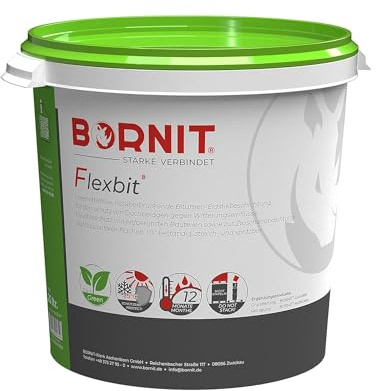 BORNIT Flexbit Bitumen Dichtmasse wasserdicht, hochflexibel Dachabdichtung flüssig [QNG-konform] Carport 25L Latex Bitumen Anstrich Garten Gartenhaus Garagendach abdichten, Flachdachabdichtung Pergola