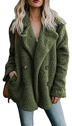 OMZIN Chaqueta De Invierno Para Mujer Abrigo Corto Abierto De Manga Larga De Lana Sintética Con Bolsillos Chaqueta Cárdigan Prendas De Vestir Exteriores De Felpa Verde Militar S