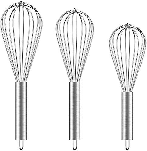 QPEY Schneebesen aus Edelstahl, 20,3 cm + 25,4 cm + 30,5 cm, Küchenutensilien zum Mischen, Rühren, Schlagen von Eiern, Teigen, Saucen, 3 Stück