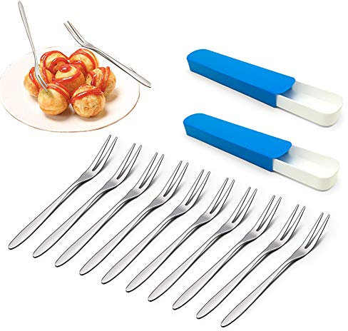 10 Forchette Frutta Da Dessert, Raccoglitrice In Acciaio Inox Lucido Con Contenitore, Forchette Piccole Per Dolci, Frutta, Insalate, Aperitivi, Cocktail, Torte