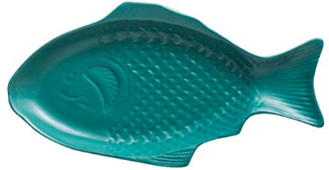 DOITOOL Small Fish Shaped Plates Fish Dish Creative Ceramic Serving Platter Decorative Appetizer Plates Snack Storage Tray for Home Restaurant (11 Inches Green)