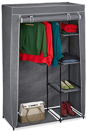 Relaxdays Stoffschrank mit Kleiderstange & 5 Ablagen, Faltschrank mit Reißverschluss, HBT: 161x105,5x45cm, anthrazit