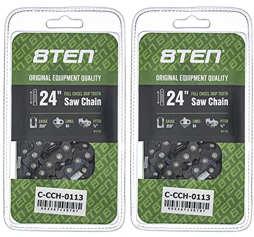 8TEN Full Chisel Skip Tooth Chainsaw Chain 24 Inch .058 3/8 84DL For Husqvarna 455 Rancher 372XP Jonsered 2065 (2 Pack)