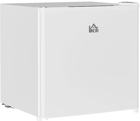 HOMCOM 46 Litre Table Top Mini Fridge, Small Fridge with Ice Box, Reversible Door, Adjustable Temperature and Legs for Bedrooms, Home Office, Cream