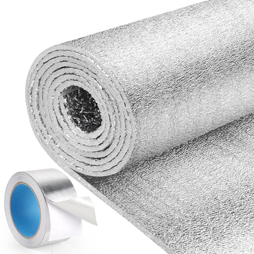 HADOR Reflective Window Film Insulation Roll 48 in X 10 Feet, Foil Aluminum Roll Double-Sided Foam Core, Summer Window Heat Blocker for RV/Windows/Garage Door - Folded Package