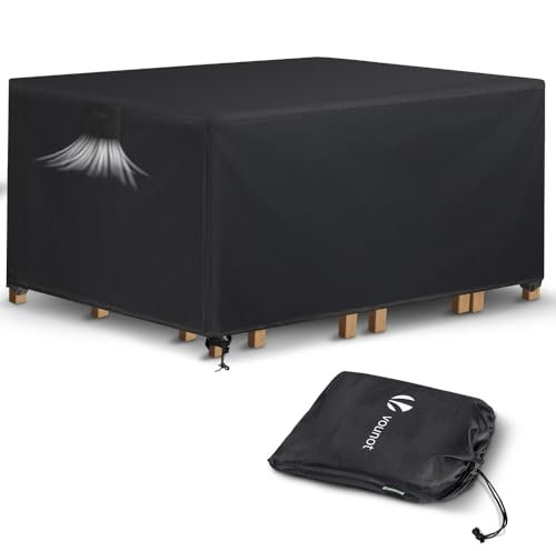 VOUNOT Abdeckung Gartenmöbel wasserdicht, Schutzhülle Abdeckplane für Gartentisch Sitzgruppe mit Schnallen & Belüftungsöffnungen, verstärkte Nähte Anti-UV 420D Oxford Gewebe 180x120x73cm