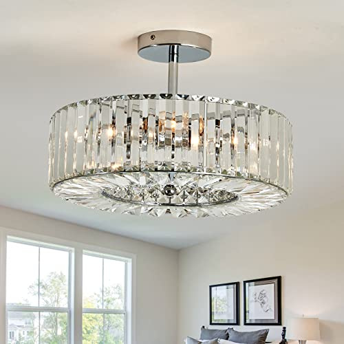 4 Ljus Modern Kristallkrona Krom Rund Semi Infälld Taklampa Armatur Lantgårdskrona för matsal Vardagsrum Sovrum Hall Entré Kök Made in China