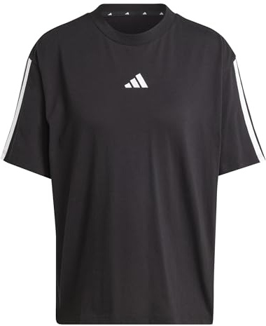 Adidas Damen Essentials 3-Stripes Boyfriend T-Shirt, Black/White, M