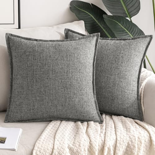 MIULEE Kissenbezug Kissen Dekorative Kissenbezüge Leinen-Optik Kissenhülle Moderne Sofakissen Dekokissen für Sofa Couch Wohnzimmer Schlafzimmer Büro 2er Set 45x45cm Grau