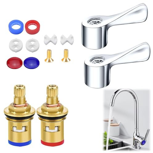 2 Set Ersatz Wasserhahn Ventile Mischbatterie Kartusche Ersatz 1/4 Umdrehung Wasserhahn Kartusche Ersatz Küche Wasserhahn Ventile Ersatz Wasserhahn Griffe Ersatz für Küche