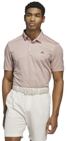 adidas Men's Allover Print Polo Shirt, Powder Coral S25/Aurora Ruby S25, Medium