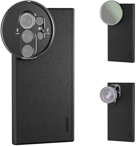 NEEWER S24 Ultra Hülle, schützende Kunstleder Handyhülle mit 17mm Objektivhalterungen und 67mm Filter Adapter für Videoaufnahmen, kompatibel mit MagSafe Laden Samsung Galaxy S24 Ultra, PA052 Schwarz
