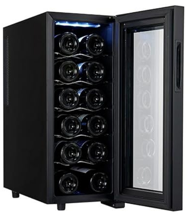 ADLER AD 8083 Getränkekühlschrank – 33 L für 12 Flaschen – Touch-Bedienung, Temperaturregelung 12–18 °C, leise Peltier-Kühlung, UV-Schutzglas, Innenbeleuchtung – Schwarz