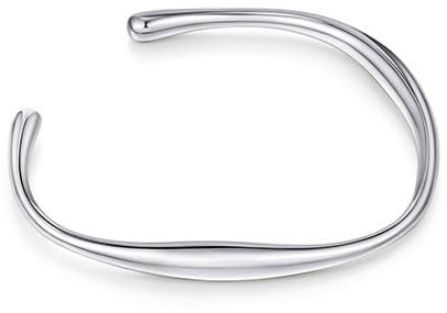 CASSIECA Silber Armbänder für Damen Einstellbare Silber Manschette Armreif Armband Silber Chunky Welle Armbänder 316L Edelstahl Silber Damenschmuck Weihnachten Geburtstag Geschenke mit Box