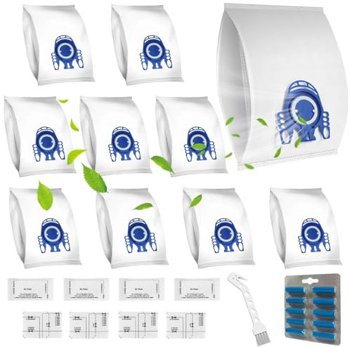 10 Pack Vacuum Cleaner Bags for Miele Hoover Bags Replacement, Compatible with Miele Complete C3, C1, C2, S227, S240, S270, S400, S2, S5, S8 Series w/10 Freshener Sticks, 6 Filters & 1 Brush