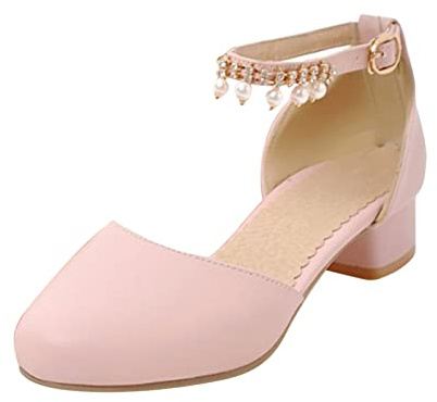 37 Jane Robe Chaussures Escarpins à talons bas pour enfant Sandales de bal de fin d'année Taille 33, Rose, 34 EU