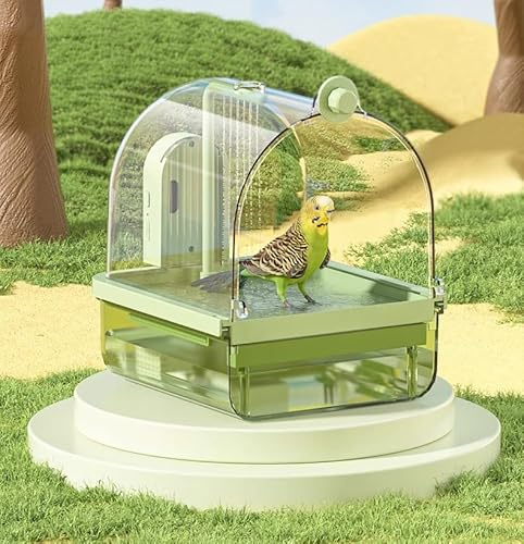 Automatic Bird Bath Shower for Cage – 3-in-1 Expandable Bird Bathtub with Motion Sensor, Water Wiggler, Pump & Filter, Multifunctional Parakeet Bath for Lovebirds, Finches, Cockatoos, and More (GREEN)