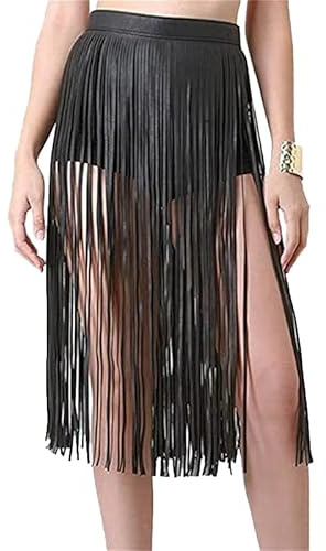 FakeFace Women Punk Waist Belt PU Leather Chain Fringe Belly Harness Belt Tassel Waistband Party Nightclub Women Accessories (Black-Style 1)