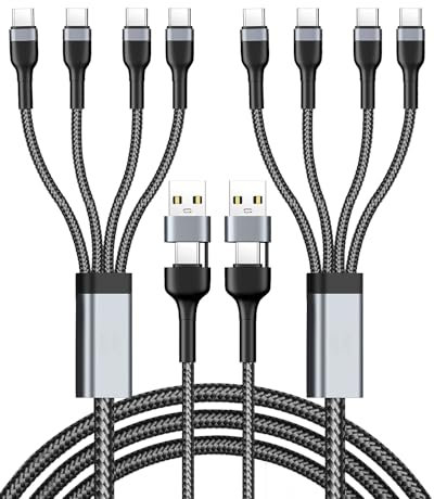 2PCS Cable Chargeur Multi USB C Embout, 1.5M Câble Universel avec 4 Ports Type-C Charge Rapide PD 40W & QC 3,1A Câble Multi USB pour Samsung S24, Xiaomi, iPhone 15, Tablette