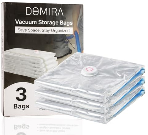 DOMIRA Vacuum Storage Bags – Space Saver Bags For Clothes, Duvets, Travel – Airtight Compression Seal – Reusable, Heavy Duty Vacuum Bags (Medium, 3PK)