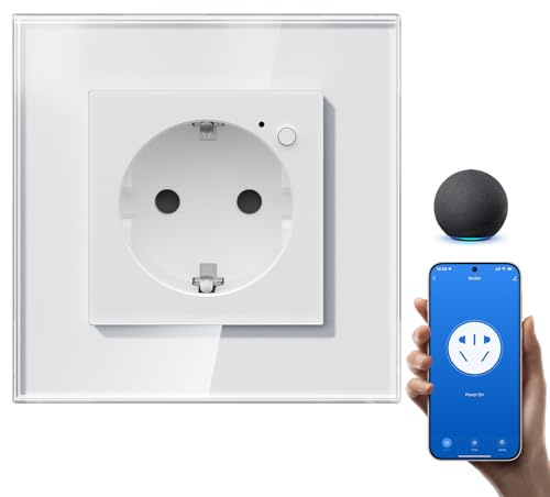 BSEEDLIFE Enchufe Inteligente WIFI de Cristal,1 Gang 86 * 86mm,Smart WIFI Enchufe Pared Empotrada,Remoto Control por Aplicación,Compatible con Alexa/Google,2,4 GHz,Blanco