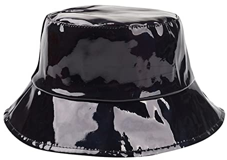 YCBMINGCAN Chapeau de Pluie Femme Imperméable & Chapeau de Pêcheur Homme, Chapeau Bucket Pliable au Look Métallique pour Festival, Style Années 90 Chapeau de Pêcheur Unisexe, #1 - Noir, taille unique