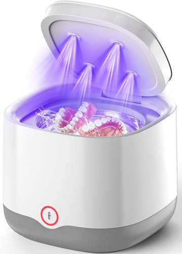 Anysun Pulitore Ultrasuoni per Apparecchio Denti, Bite e Allineatori, 45kHz con Luce UV-C, 200ml, Ultrasonic Cleaner per Retainer, Protesi, Dentiera, 3 Modalità, Portatile, Batteria 4000mAh