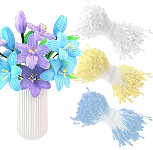 Noaxylic 1200 stycken falska blompistiller, piprengörare för konst, blombuketter, blommabuketter, dubbla huvuden handgjorda blommagasiner, perfekt för hantverksdekoration, gör-det-själv-projekt