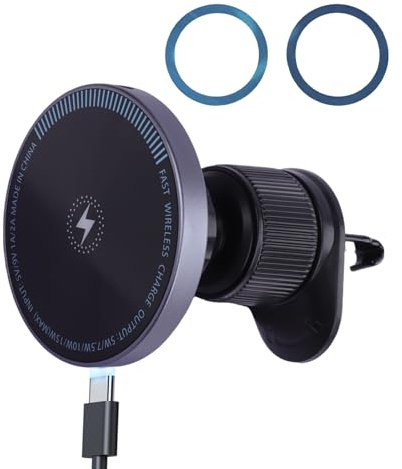 Supporto Auto, caricatore wireless auto 15W, Porta Telefono Auto Magnetico Universale per iPhone 16/15/14/13/12, Adesivo per Bocchetta, 360° Regolabile, Forte Magnetismo