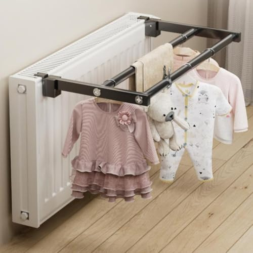 Porte-serviettes pour radiateur, extensible, sans perçage, en acier inoxydable, noir, 40 cm à 70 cm