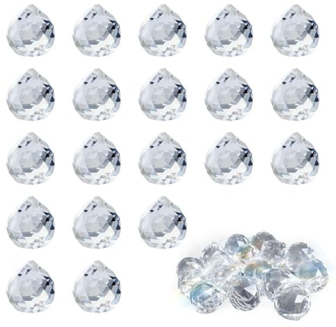 20 pièces Boule de Cristal Clair 30mm Cristal Prisme, Prisme Transparent, Attrape-Soleil Prisme, Pendentif Prisme Clair, Boules de Cristal prismatiques Transparentes pour Décoration de Fenêtre Prisme
