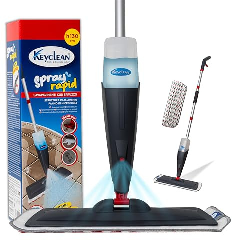 IPEA Scopa Lavapavimenti a Spruzzo in Alluminio con Panno in Microfibra - [ SUPER LEGGERA ] - Mop Scopa a Spruzzo Spray con Flacone per Lavare Pavimenti, Rimuovere la Polvere, Pulire i Vetri