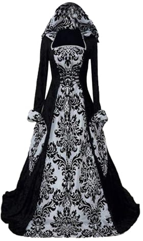 Costume Carnevale Donna,Vestito Medievale Donna Vittoriano Curvy Gothic Dress con Cappuccio Costume da Dama Principessa Dell'800 Satin Vestiti Carnevale Veneziano Abito Taglie Forti