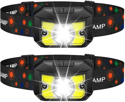2 Pack Rechargeable Head Torch, Waterproof Super Bright LED Headlamp