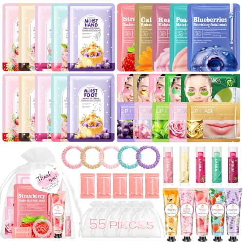 Set regalo mujer Skincare 55 unidades, incluye crema de manos, mascarilla facial, eye patches, bálsamo labial, máscara labios, máscara mano, máscara pies,Regalo ideal para fiestas, Navidad y bodas